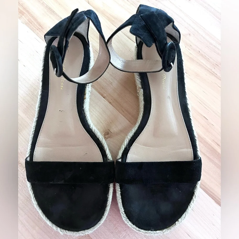 Gianvito Rossi Portofino Black Espadrille Wedge, Sz 36.5
